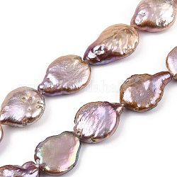 Naturales keshi abalorios de perlas hebras, perla cultivada de agua dulce, perlas barrocas, lágrima, púrpura medio, 13.5~18.5x12~13.5x4~8mm, agujero: 0.6 mm, aproximamente 24 pcs / cadena, 15.08 pulgada (38.3 cm)
