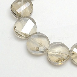 Chapelets de perles plates rondes de cristal en verre électrolytique, facette, couleur arc-en-plaqué, gris clair, 14mm, Trou: 1mm, Environ 50 pcs/chapelet, 27.5 pouce