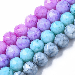 Opaque Baking Painted Glass Beads Strands, Faceted, Round, Mixed Color, 8x7.5mm, Hole: 1mm, about 50pcs/strand, 15.08 inch(38.3cm)
