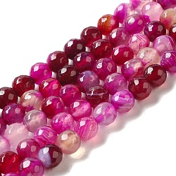 Chapelets de perles d'agate naturelle, teinte, facette, ronde, magenta, 8mm, Trou: 1mm, Environ 48 pcs/chapelet, 15.7 pouce