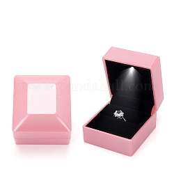 Cajas de almacenamiento de anillos de plástico rectangulares, Estuche de regalo para anillos de joyería con interior de terciopelo y luz LED., rosa perla, 5.9x6.4x5 cm