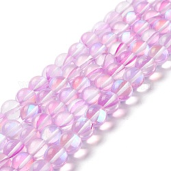Chapelets de perles en pierre de lune synthétique, ronde, violette, 10mm, Trou: 1mm, Environ 37~39 pcs/chapelet, 14.76''~14.96'' (37.5~38 cm)