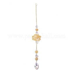 Hanging Suncatcher, Iron & Faceted Glass Pendant Decorations, with Jump Ring, Lotus, Clear AB, 437x2.5mm, Hole: 10mm