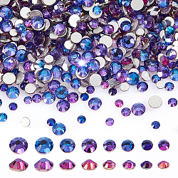 Ahadermaker 3200 piezas 4 estilos cabujones de vidrio con parte posterior plana, facetados, semicírculo, púrpura, 2~3.8x0.8~1.8mm, 800 piezas / style