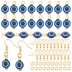 Kit para hacer aretes azul mal de ojo diy arricraft, incluidos ganchos de latón para pendientes y anillos de salto, colgantes de cuentas de resina de hierro, dorado, 300 unidades / caja