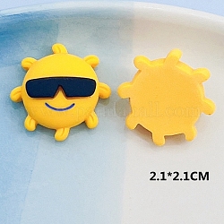 Cabochons en résine opaque, pour les accessoires de cheveux, soleil avec lunettes, jaune, 21mm