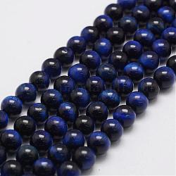 Natürlichen Tigerauge Perlenstränge, Runde, gefärbt und erhitzt, dunkelblau, 8 mm, Bohrung: 1.2 mm, ca. 49 Stk. / Strang, 14.9 Zoll ~ 15.5 Zoll