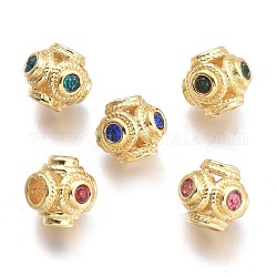 Brass Micro Pave Cubic Zirconia Beads, Rondelle, Real 18K Gold Plated, Mixed Color, 8x7.4mm, Hole: 2.5mm