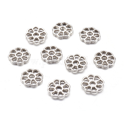 Tibetan Style Alloy Spacer Beads, Lead Free & Cadmium Free, Flower, Antique Silver, about 9mm in diameter, 1.5mm thick, hole: 2mm