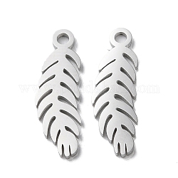 304 Stainless Steel Pendants, Manual Polishing, Leaf Charms, Stainless Steel Color, 18.5x6x1mm, Hole: 1.6mm