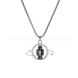 Colliers à pendentif rotatif en alliage, anneau avec croix, platine, 23.62 pouce (60 cm)