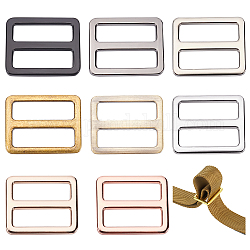 Olycraft 8Pcs 8 Colors Zicn Alloy Slider Buckles, Adjustable Buckle Fasteners, for Strap Leathercraft Bag Belt, Rectangle, Mixed Color, 26x31.5x3mm, Hole: 25x7.5mm, 1pc/color