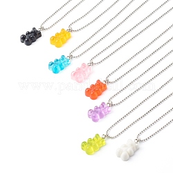 304 Stainless Steel Ball Chain Necklaces, with Resin Pendants, Bear, Mixed Color, 46x0.15cm