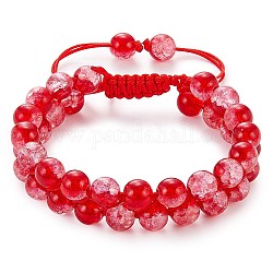 Bracelet en perles de verre tressées rondes étincelantes, bracelet ajustable à double couche pour femme, rouge, diamètre intérieur: 2~3-1/8 pouce (5~7.8 cm)
