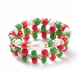 2 pz 2 stile shell perla e semi di vetro e anelli intrecciati in ottone, anelli di perline ricamati natalizi per le donne, colorato, misura degli stati uniti 7 1/4 (17.5mm), 1pc / style