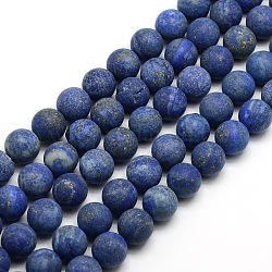 Chapelets de perle ronde en lapis-lazuli mat naturel, teints et chauffée, 10mm, Trou: 1mm, Environ 37~39 pcs/chapelet, 14.9~15.6 pouce