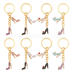 Themalegierungs-Emaille-Anhänger keychain der Schuhe mit hohen Absätzen, mit Eisen-Schlüsselanhänger, golden, 7.3~7.6 cm, 4 Stück / Set, 2 Sätze / Box