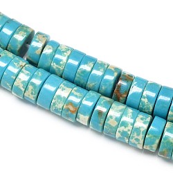 Fili piatti tondi / a disco sintetici in turchese, perline Heishi, 8x3mm, Foro: 1 mm, circa 136pcs/filo, 16.1 pollice