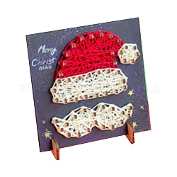 Kit de arte de cadena de uñas de diy con temática navideña para adultos, dibujo de uñas líneas sinuosas pintura, incluyendo plantilla de madera e hilo de lana, patrón de sombrero, 21x16x0.3 cm