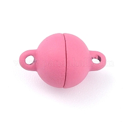 Alloy Magnetic Clasps with Loops, Round, Pink, 13x8mm, Hole: 1.2mm