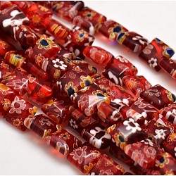 Handmade Millefiori Glass Square Bead Strands, Dark Red, 8x8x4mm, Hole: 1mm, about 51pcs/strand, 15.5 inch