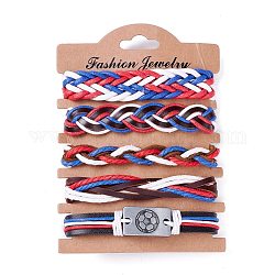 Ensemble de bracelets de cordon en cuir pour hommes femmes, bracelets tressés à maillons rectangulaires de football, bracelets de sport réglables, rouge, diamètre intérieur: 2~3-1/4 pouce (5.1~8.1 cm), 5 pièces / kit