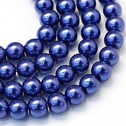 Abalorios de abalorios redondas de abalorios de vidrio perlado pintado para hornear, azul oscuro, 4~5mm, agujero: 1 mm, aproximamente 210 pcs / cadena, 31.4 pulgada