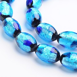 Perle ovali in argento fatti a mano in vetro lamina, dodger blu, 12x8mm, Foro: 1 mm