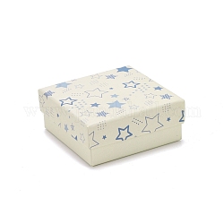 Cajas de joyería de cartón, con esterilla de esponja negra, para embalaje de regalo de joyería, cuadrado con estampado de estrellas, crema, 7.25x7.25x3.15 cm
