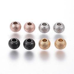 Perles texturées en 304 acier inoxydable, ronde, couleur mixte, 6x5mm, Trou: 2mm