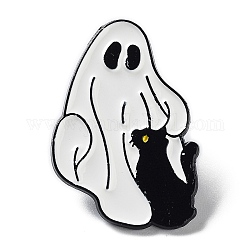 Ghost with Black Cat 合金エナメルブローチ  ハロウィンピン  ホワイト  29.5x20x1.5mm