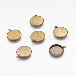 Brass Blank Pendant Cabochon Settings, Plain Edge Bezel Cups, Lead Free, Cadmium Free and Nickel Free, Flat Round, Antique Bronze, 19x16x2mm, Hole: 1.5mm, Tray: 14.5mm