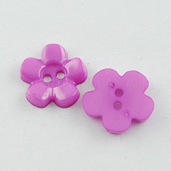 Botones de acrílico, 2 agujero, teñido, flor, medio de la orquídea, 15x15x3mm, agujero: 2 mm