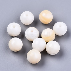 Perles de coquillages naturels d'eau douce, ronde, couleur de coquillage, 10x10mm, Trou: 2.5mm