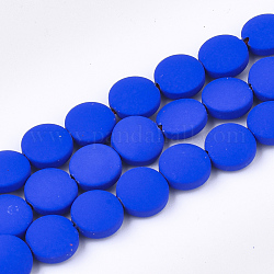 Vaporisez peints non-magnétiques synthétiques perles d'hématite brins, plat rond, bleu, 8.5x4mm, Trou: 1mm, Environ 48 pcs/chapelet, 15.7 pouce