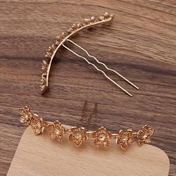 Haarschmuck Eisen Haargabel Zubehörse, mit Filigranen Fundstücken aus Legierungsblumen, Licht Gold, 70x9 mm, Innendurchmesser: 6 mm