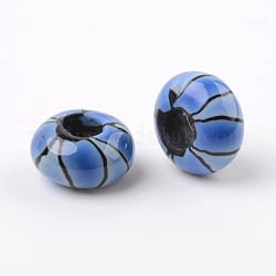 Ручная работа полимерной глины эмали европейские шарики, бусины с большими отверстиями в форме шайбы, синие, 14x7.5 мм, отверстие : 5.5 мм