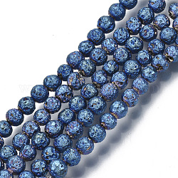 Fili di perle di roccia lavica naturale elettrodeposta, tondo, accidentato, blu, 4.5mm, Foro: 0.8 mm, circa 88pcs/filo, 15.75 pollice (40 cm)