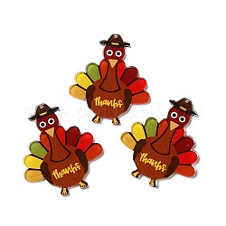 Jour de thanksgiving gros pendentifs en résine translucide, breloques de dinde, colorées, 53x45x2.5mm, Trou: 1mm