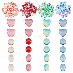 SUPERFINDINGS 180Pcs 12 Style Transparent Glass Cabochons, Oval & Heart & Half Round, Mixed Color, 6~8x5~8x3mm, 15pcs/color
