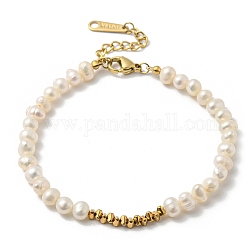 Bracciali con perle naturali, placcatura ionica (ip) 304 gioielli in acciaio inossidabile per donna, vero placcato oro 14k, 6-3/4 pollice (17 cm)