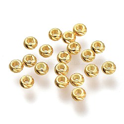 Perline di distanziatore in ottone, placcato di lunga durata, texture, rondelle, oro, 2.8x1.5mm, Foro: 1.2 mm