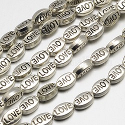 Ovale con parola amore in stile tibetano fili di perline in lega,  piombo libero, argento antico, 10x6x4mm, Foro: 1 mm, circa 22pcs/filo, 8 pollice