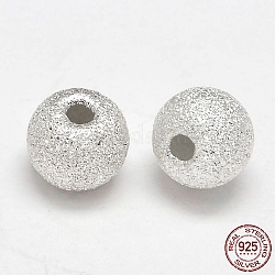 Perles rondes en argent sterling texturées, couleur d'argent, 925mm, Trou: 5mm, environ 1.5 pcs/102 g