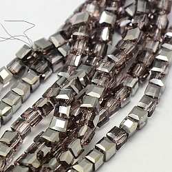 Electroplate Glass Bead Strands, Half Silver Plated, Faceted, Cube, Rosy Brown, 2x2x2mm, Hole: 1mm, about 198pcs/strand, 15.5inch