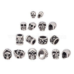 UNICRAFTALE 8Pcs 8 Style Skull Beads 304 Stainless Steel Spacer Beads Antique Silver Skull Head Loose Beads 1.5~8.5mm Hole Skull European Beads Metal Beads for Jewelry Making DIY Bracelet Necklace