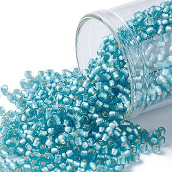 Toho perles de rocaille rondes, Perles de rocaille japonais, (23f) aigue-marine givrée doublée d'argent, 11/0, 2.2mm, Trou: 0.8mm, environ 1110 pcs/10 g