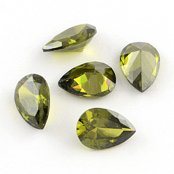Teardrop Shaped Cubic Zirconia Pointed Back Cabochons, Faceted, Dark Olive Green, 14x10mm