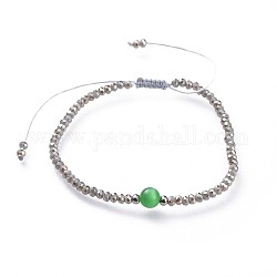 (vendita di fabbrica di gioielli per feste) braccialetti di perline intrecciate in vetro elettrolitico regolabili, con perle di occhio di gatto, filo di nylon e 304 perline distanziatore in acciaio inossidabile, verde lime, 2-1/8 pollice ~ 3-3/8 pollici (5.3~8.5 cm)