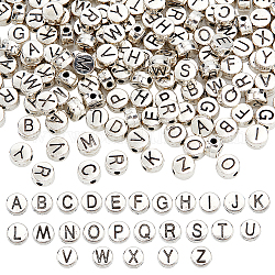 ARRICRAFT Zinc Alloy Spacer Beads, Flat Round with Random Letter A~Z, Antique Silver, 6.5x3.5mm, Hole: 1.5mm, 200pcs/box